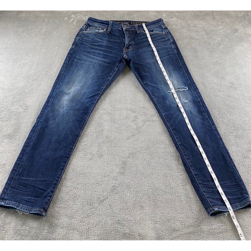 American Eagle Mens Next Level Flex Slim Taper Distressed Dark Wash Jeans 32x30 - Picture 8 of 16
